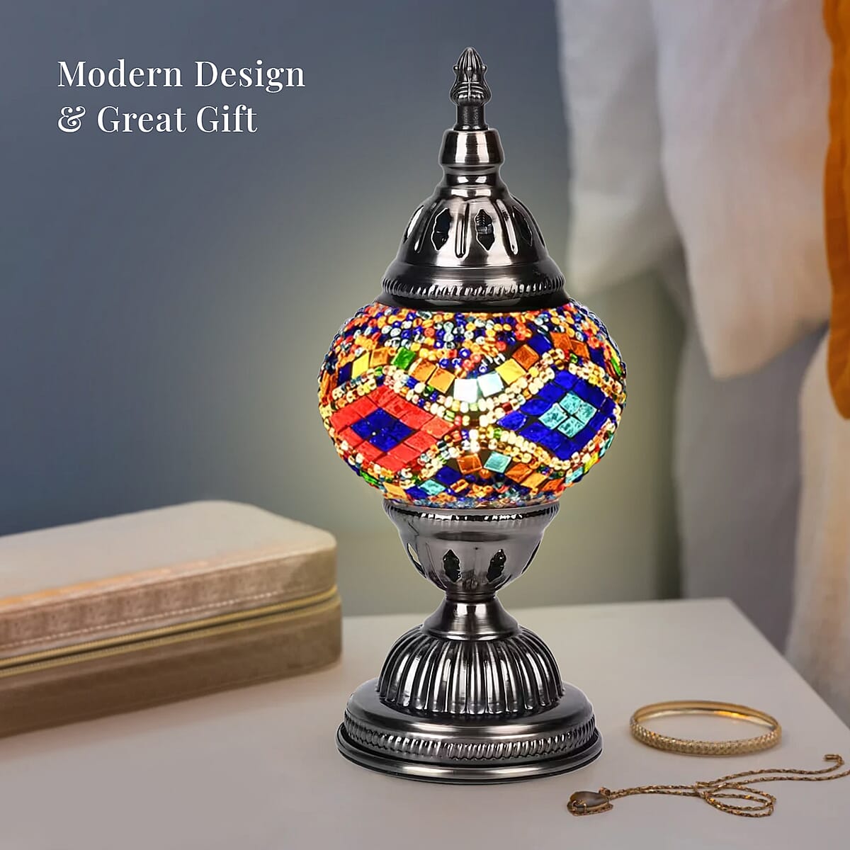 Turkish Moroccan Glass Mosaic Table Lamp (4.5x4.5x11.4) (110V, US Plug, Without Bulb, 30W) image number 3