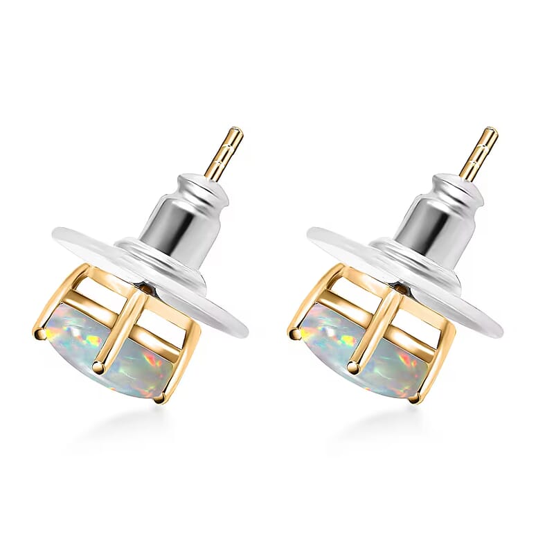 D'Joy Ethiopian Welo Opal 1.60 ctw Stud Earrings in Vermeil Yellow Gold Over Sterling Silver