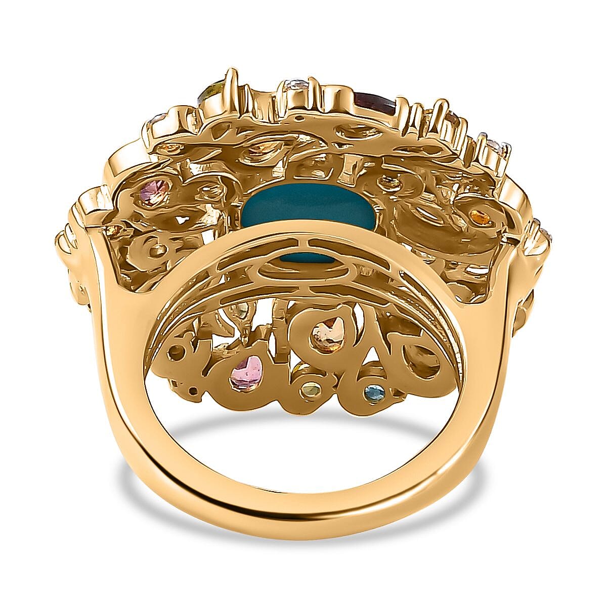 Sleeping Beauty Turquoise, Multi Gemstone 4.64 ctw Ring in 18K Vermeil Yellow Gold Over Sterling Silver (Size 10.0)