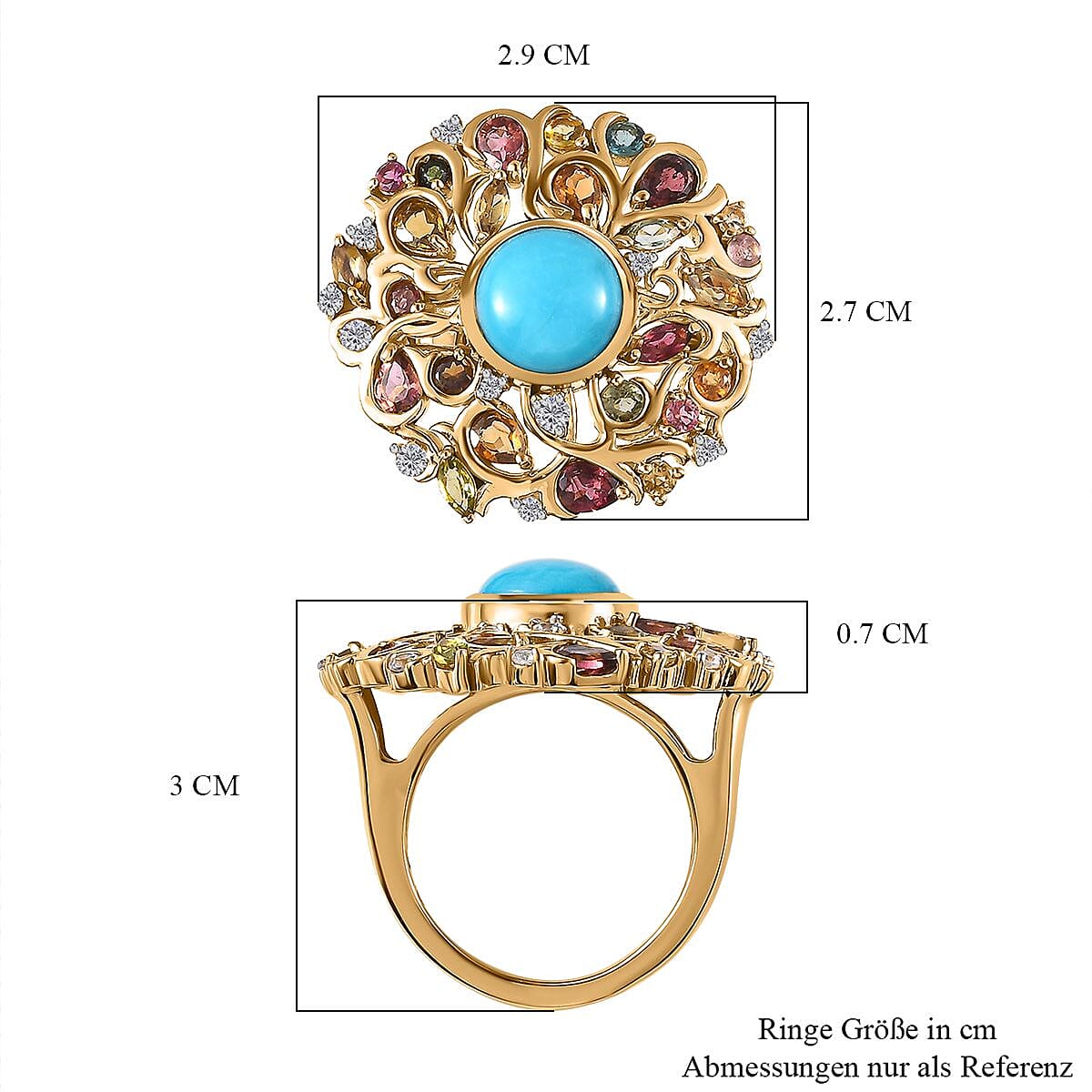 Sleeping Beauty Turquoise, Multi Gemstone 4.64 ctw Ring in 18K Vermeil Yellow Gold Over Sterling Silver (Size 10.0)