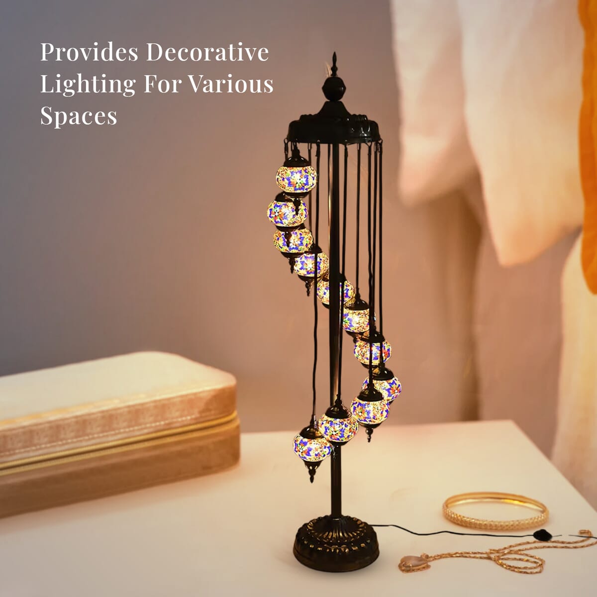 Turkish Moroccan Inspired Glass Mosaic Table Lamp (110V, US Plug, Without Bulb, 30W) image number 3