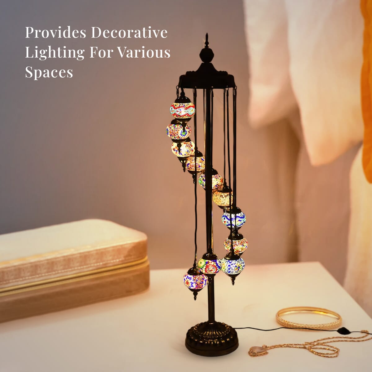 11 Globes Turkish Inspired Moroccan Glass Mosaic Table Lamp (110V, US Plug, Without Bulb, 30W) image number 3