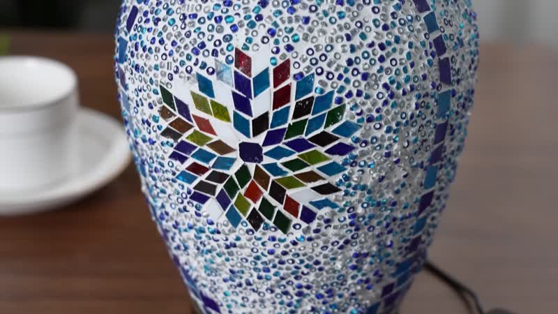 Turkish Moroccan Glass Mosaic Vase Lamp (6.7"6.7"x10.8") (5V, USB Cable, 3W)