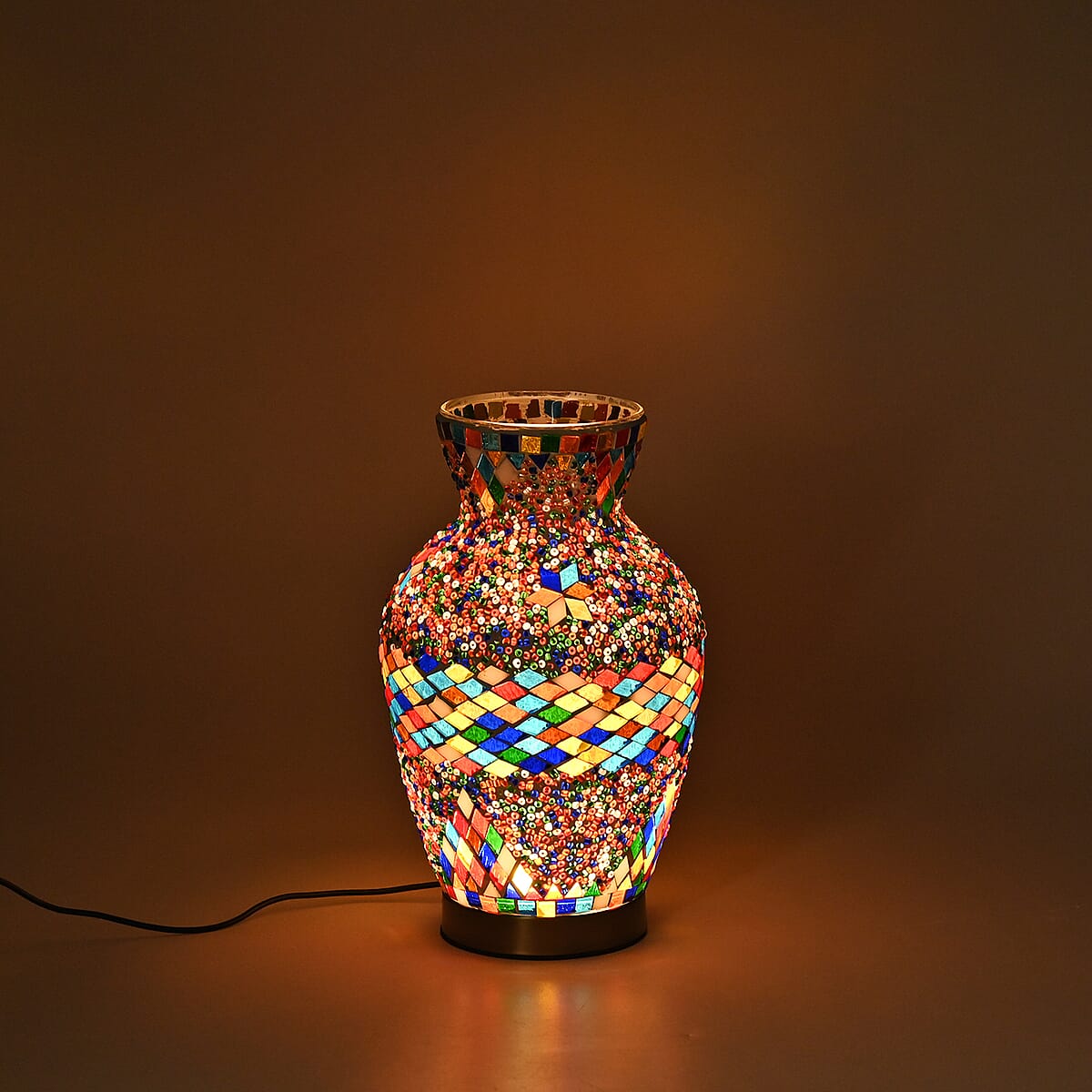 Turkish Moroccan Glass Mosaic Vase Handmade Lamp with Metal Base (5V, USB Cable, 3W) image number 1