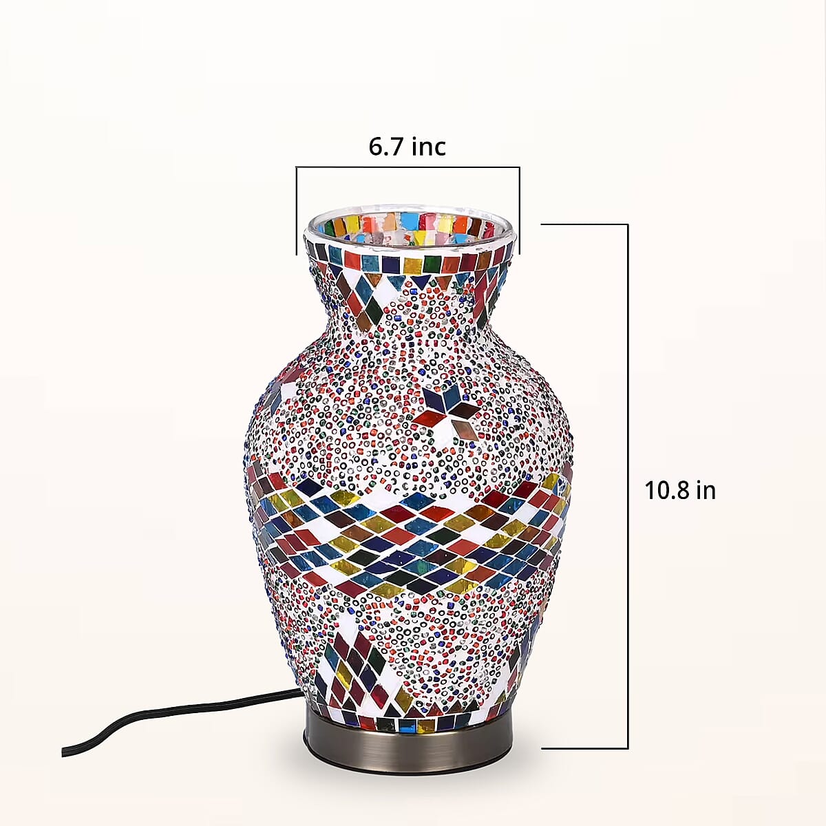 Turkish Moroccan Glass Mosaic Vase Handmade Lamp with Metal Base (5V, USB Cable, 3W) image number 5