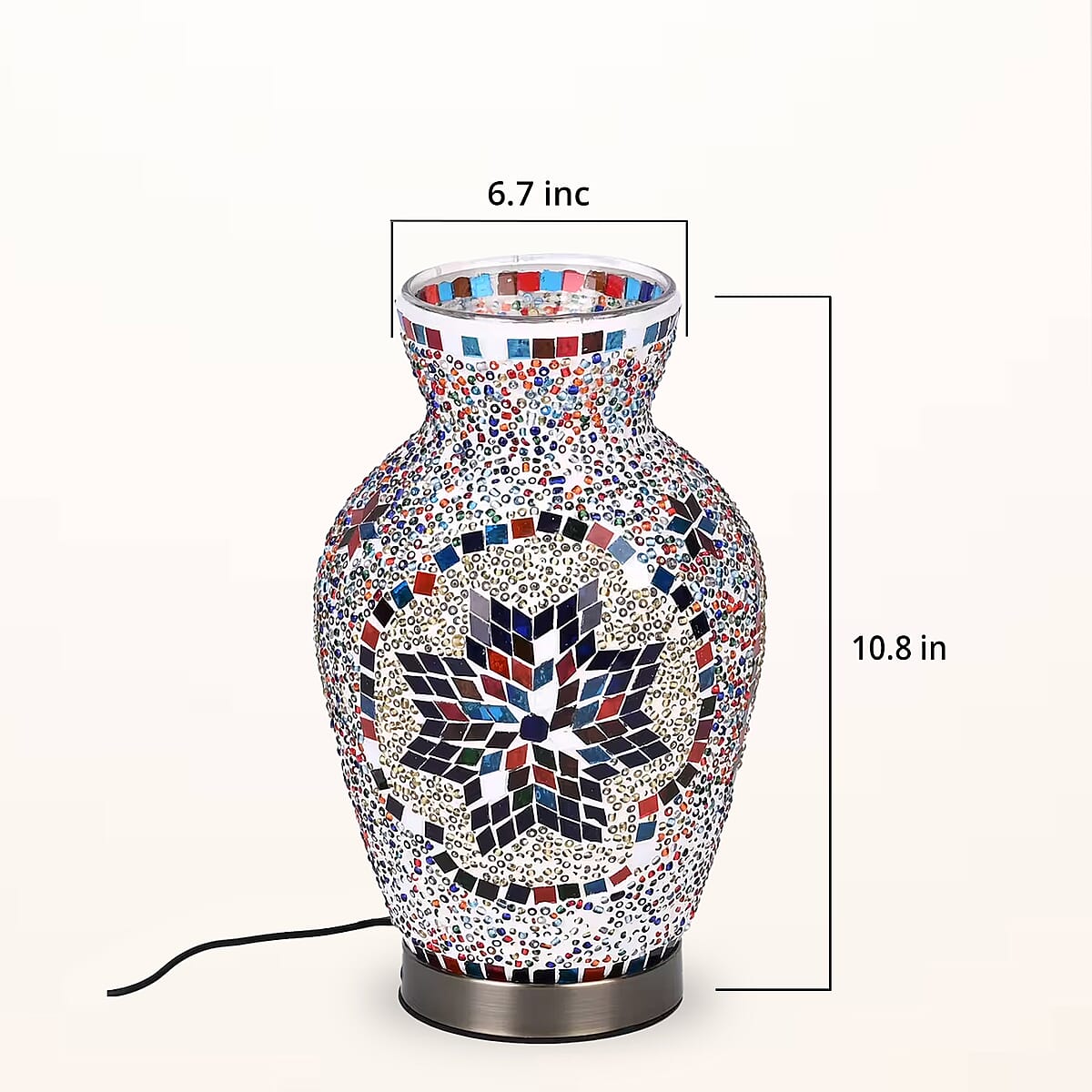 Turkish Moroccan Glass Mosaic Vase Handmade Lamp with Metal Base (5V, USB Cable, 3W) image number 5