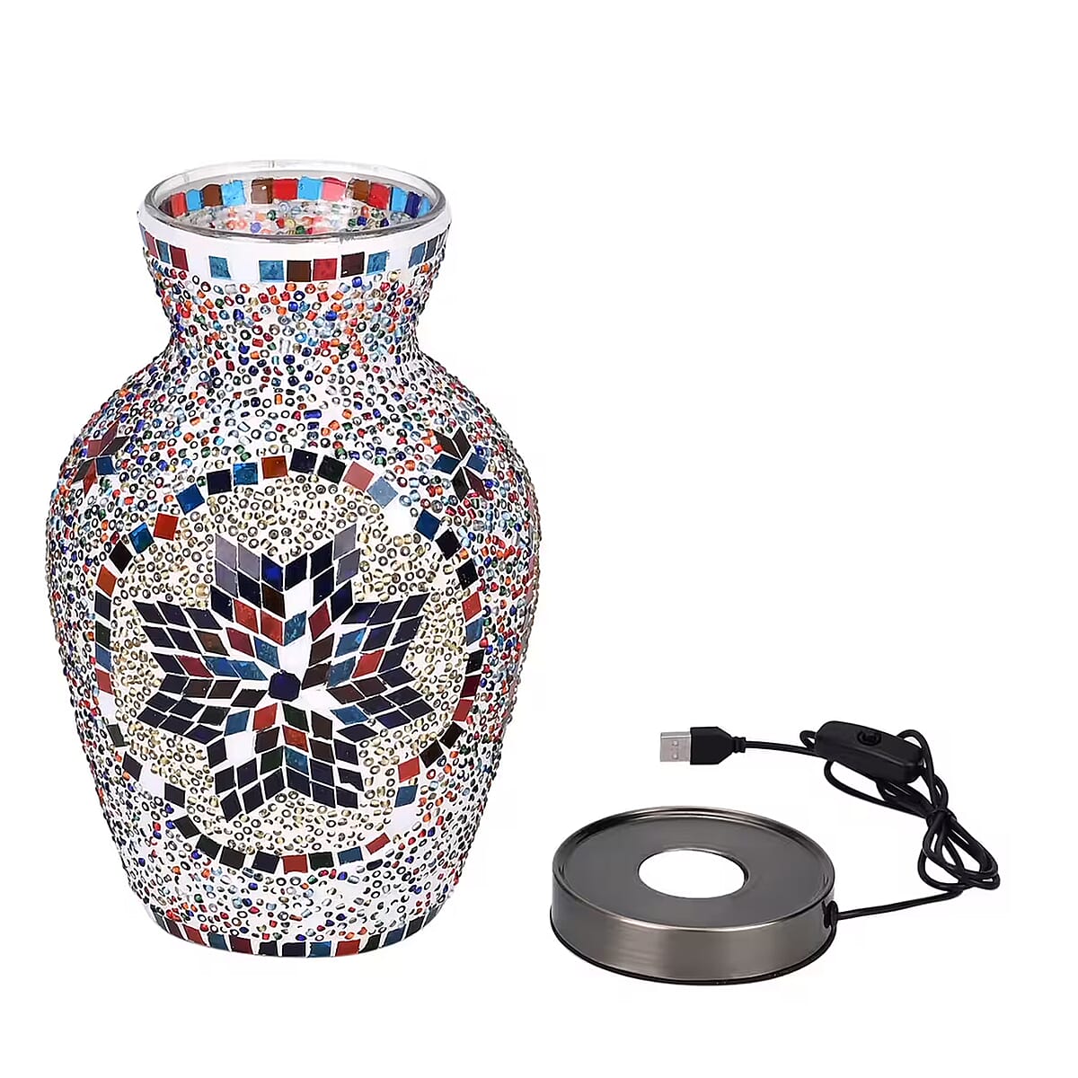 Turkish Moroccan Glass Mosaic Vase Handmade Lamp with Metal Base (5V, USB Cable, 3W) image number 8
