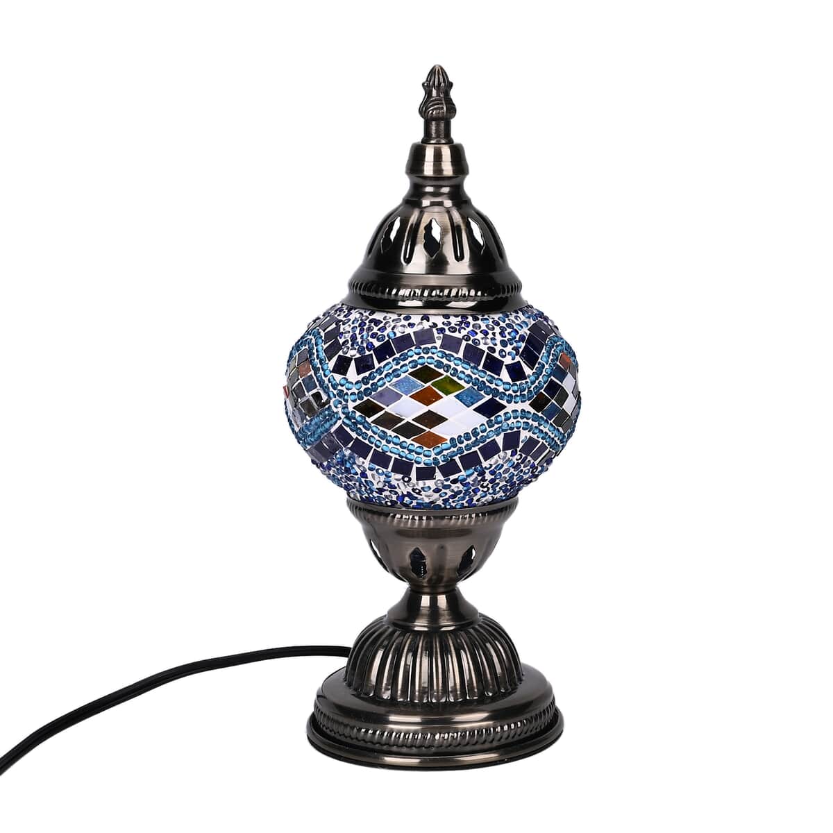 Fragrant Turkish Moroccan Glass Mosaic Table Lamp (4.5"x4.5"x11.4") with Bulb and 10 Pieces of Essential Oils for Aromatherapy (US Plug, 110V, 30W) image number 0