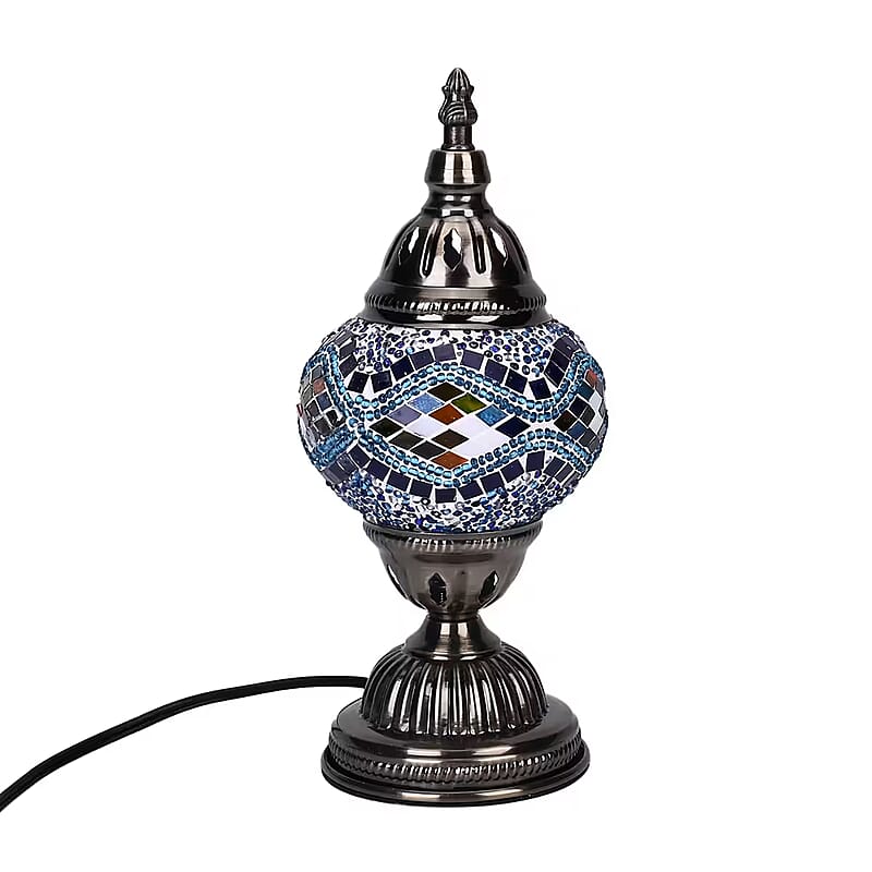 Fragrant Turkish Moroccan Glass Mosaic Table Lamp with Bulb and 10 Pieces of Essential Oils for Aromatherapy (US Plug, 110V, 30W)
