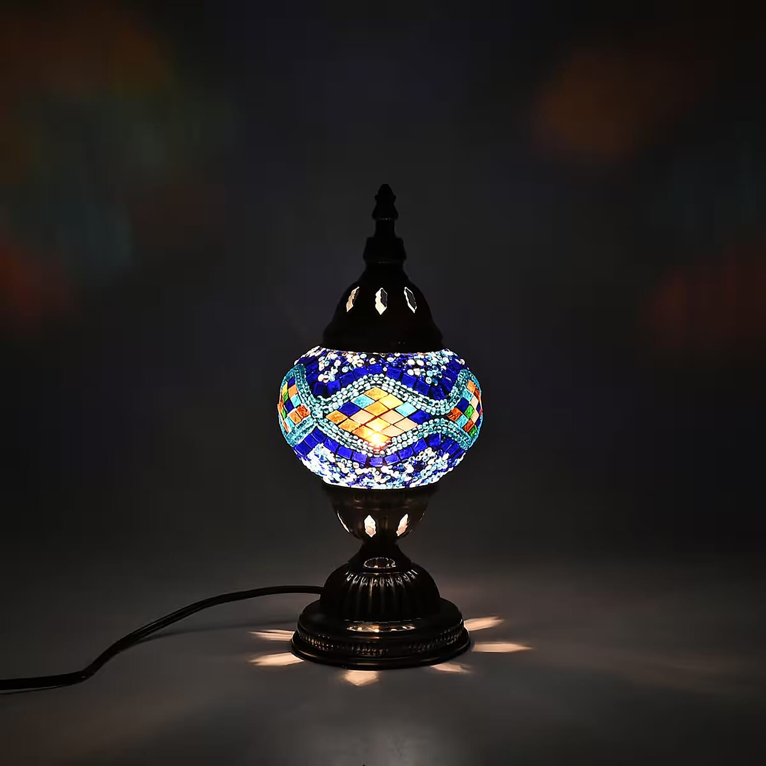 Fragrant Turkish Moroccan Glass Mosaic Table Lamp with Bulb and 10 Pieces of Essential Oils for Aromatherapy (US Plug, 110V, 30W)
