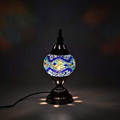 Fragrant Turkish Moroccan Glass Mosaic Table Lamp with Bulb and 10 Pieces of Essential Oils for Aromatherapy (US Plug, 110V, 30W)