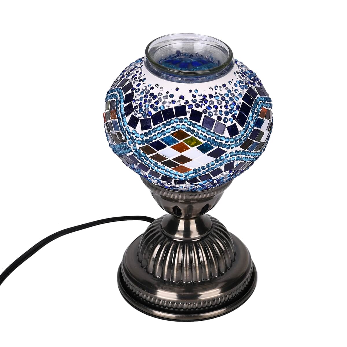 Fragrant Turkish Moroccan Glass Mosaic Table Lamp with Bulb and 10 Pieces of Essential Oils for Aromatherapy (US Plug, 110V, 30W) image number 2