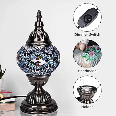 Fragrant Turkish Moroccan Glass Mosaic Table Lamp with Bulb and 10 Pieces of Essential Oils for Aromatherapy (US Plug, 110V, 30W)