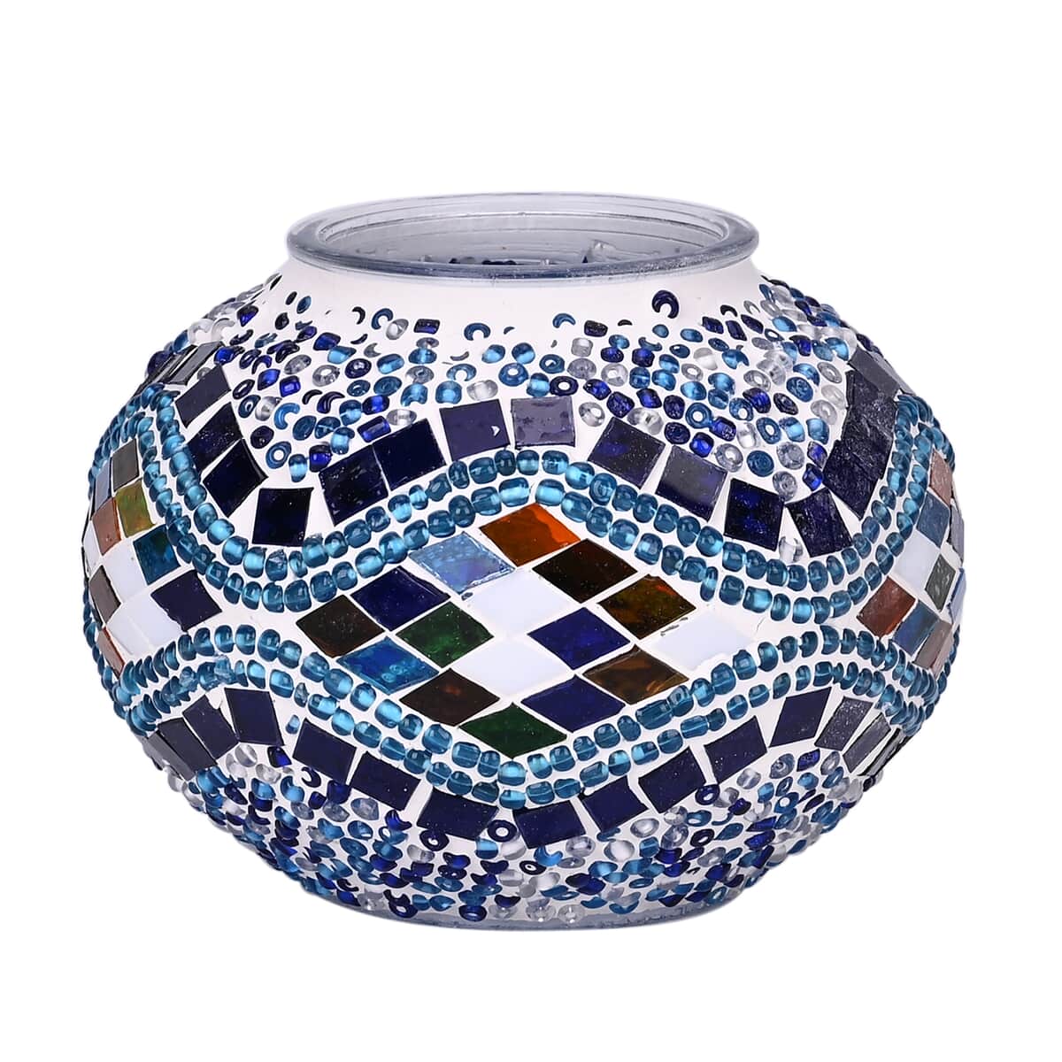 Fragrant Turkish Moroccan Glass Mosaic Table Lamp (4.5"x4.5"x11.4") with Bulb and 10 Pieces of Essential Oils for Aromatherapy (US Plug, 110V, 30W) image number 3