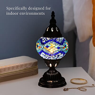 Fragrant Turkish Moroccan Glass Mosaic Table Lamp with Bulb and 10 Pieces of Essential Oils for Aromatherapy (US Plug, 110V, 30W)