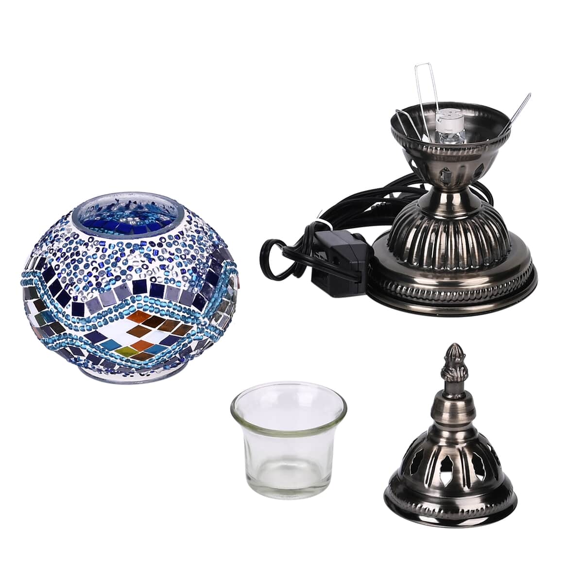 Fragrant Turkish Moroccan Glass Mosaic Table Lamp with Bulb and 10 Pieces of Essential Oils for Aromatherapy (US Plug, 110V, 30W) image number 4