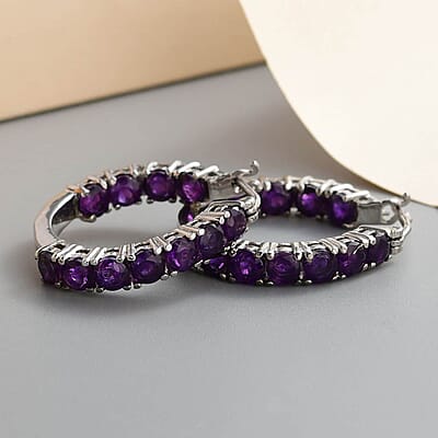 Premium African Amethyst 5.10 ctw Earrings in Stainless Steel 