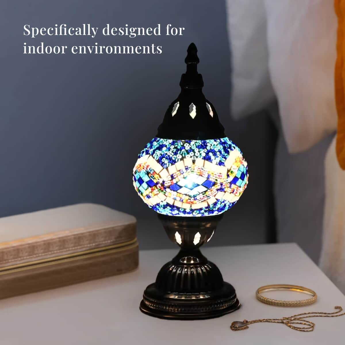 Fragrant Turkish Moroccan Glass Mosaic Table Lamp with Bulb and 10 Pieces of Essential Oils for Aromatherapy (US Plug, 110V, 30W) image number 3