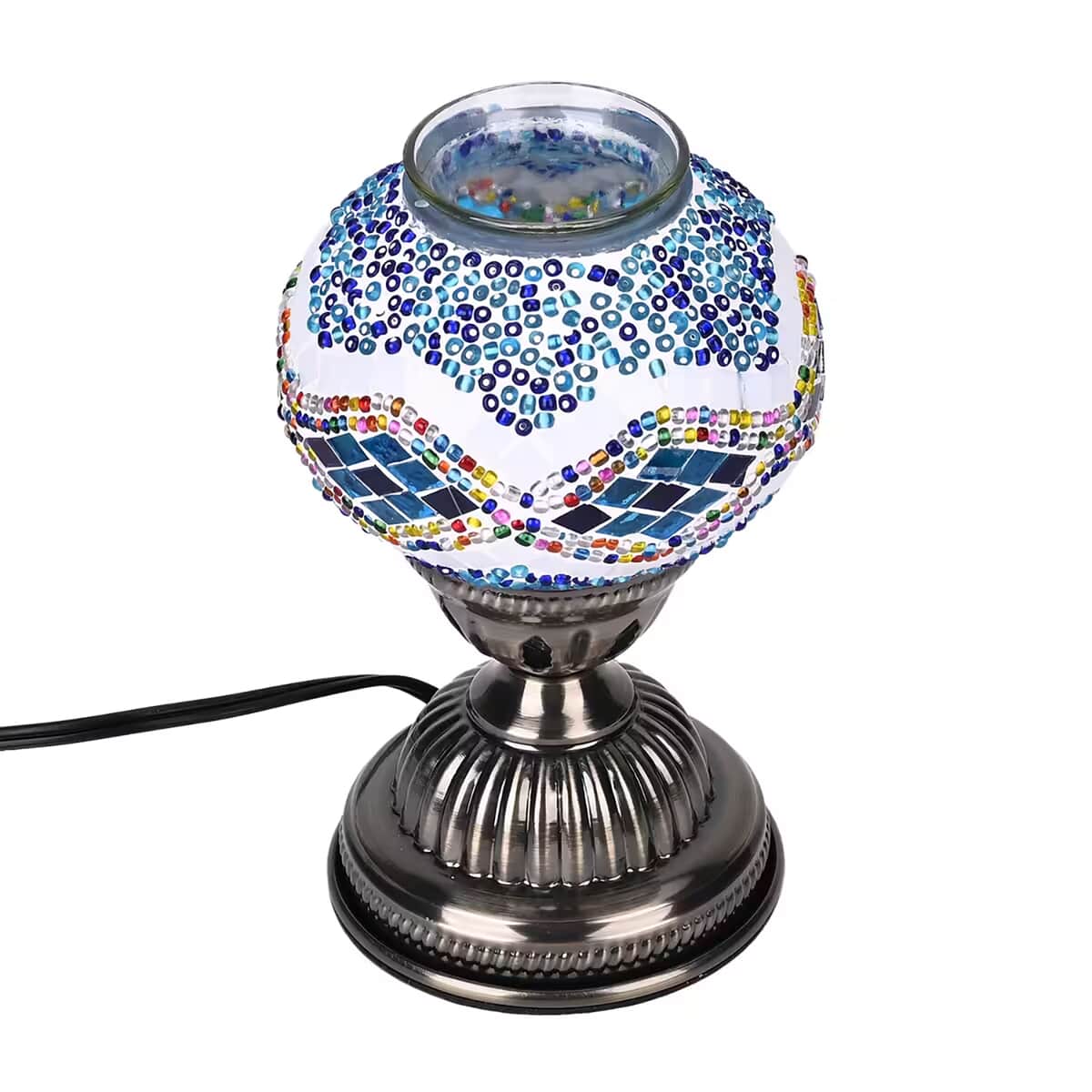 Fragrant Turkish Moroccan Glass Mosaic Table Lamp with Bulb and 10 Pieces of Essential Oils for Aromatherapy (US Plug, 110V, 30W) image number 8