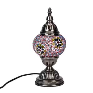 Fragrant Turkish Moroccan Glass Mosaic Table Lamp with Bulb and 10 Pieces of Essential Oils for Aromatherapy (US Plug, 110V, 30W)