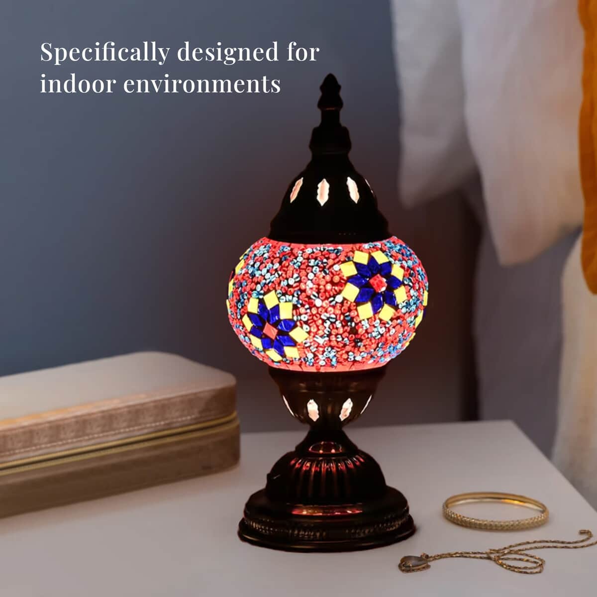 Fragrant Turkish Moroccan Glass Mosaic Table Lamp with Bulb and 10 Pieces of Essential Oils for Aromatherapy (US Plug, 110V, 30W) image number 3