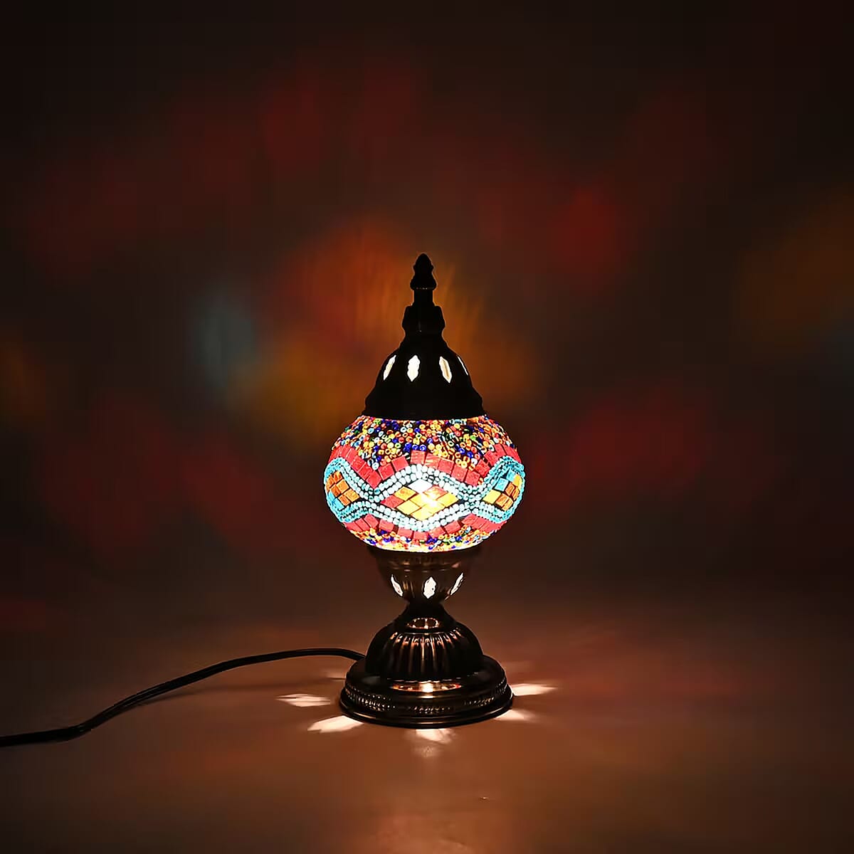 Fragrant Turkish Moroccan Glass Mosaic Table Lamp with Bulb and 10 Pieces of Essential Oils for Aromatherapy (US Plug, 110V, 30W) image number 1