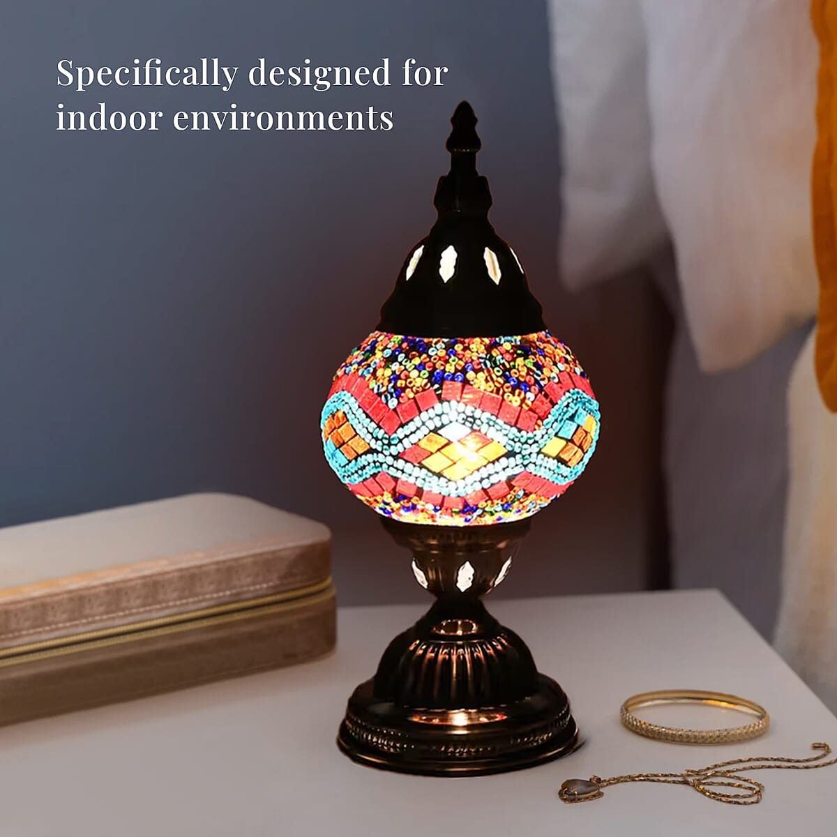 Fragrant Turkish Moroccan Glass Mosaic Table Lamp with Bulb and 10 Pieces of Essential Oils for Aromatherapy (US Plug, 110V, 30W) image number 3