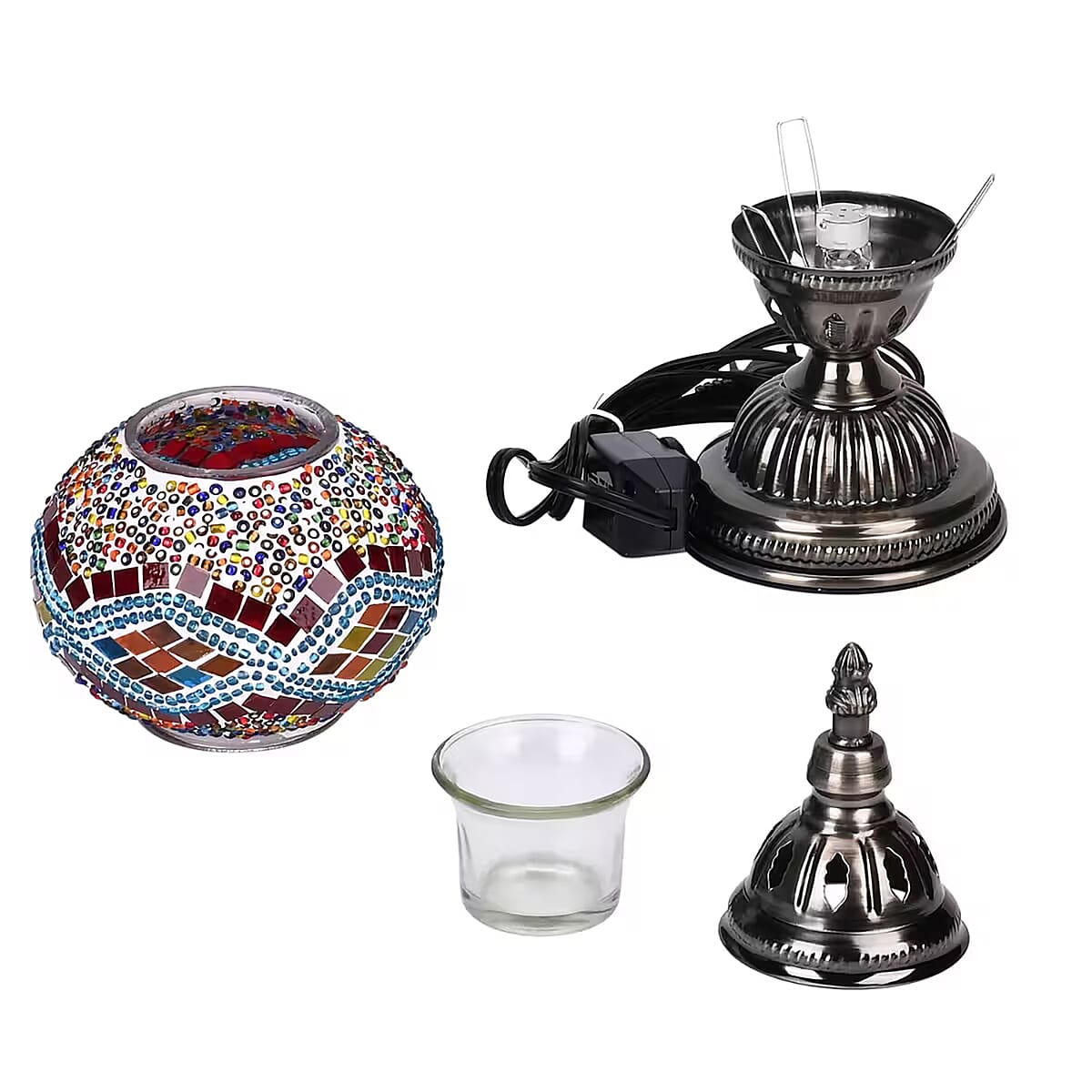 Fragrant Turkish Moroccan Glass Mosaic Table Lamp with Bulb and 10 Pieces of Essential Oils for Aromatherapy (US Plug, 110V, 30W) image number 7