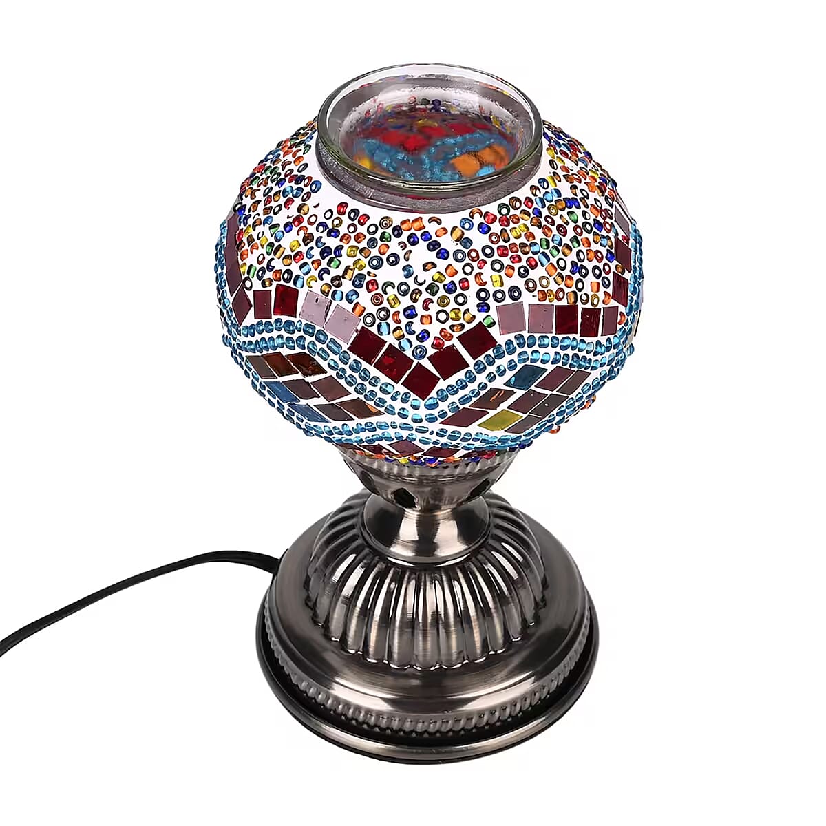 Fragrant Turkish Moroccan Glass Mosaic Table Lamp with Bulb and 10 Pieces of Essential Oils for Aromatherapy (US Plug, 110V, 30W) image number 8