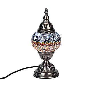 Fragrant Turkish Moroccan Glass Mosaic Table Lamp with Bulb and 10 Pieces of Essential Oils for Aromatherapy (US Plug, 110V, 30W)