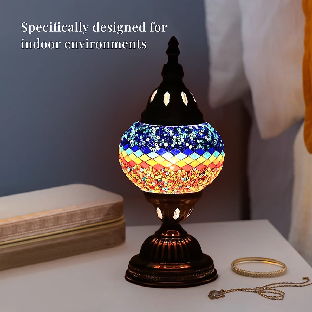 Fragrant Turkish Moroccan Glass Mosaic Table Lamp with Bulb and 10 Pieces of Essential Oils for Aromatherapy (US Plug, 110V, 30W) image number 3