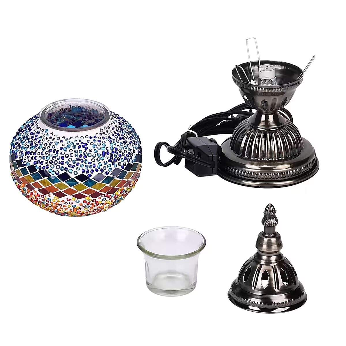 Fragrant Turkish Moroccan Glass Mosaic Table Lamp with Bulb and 10 Pieces of Essential Oils for Aromatherapy (US Plug, 110V, 30W) image number 7