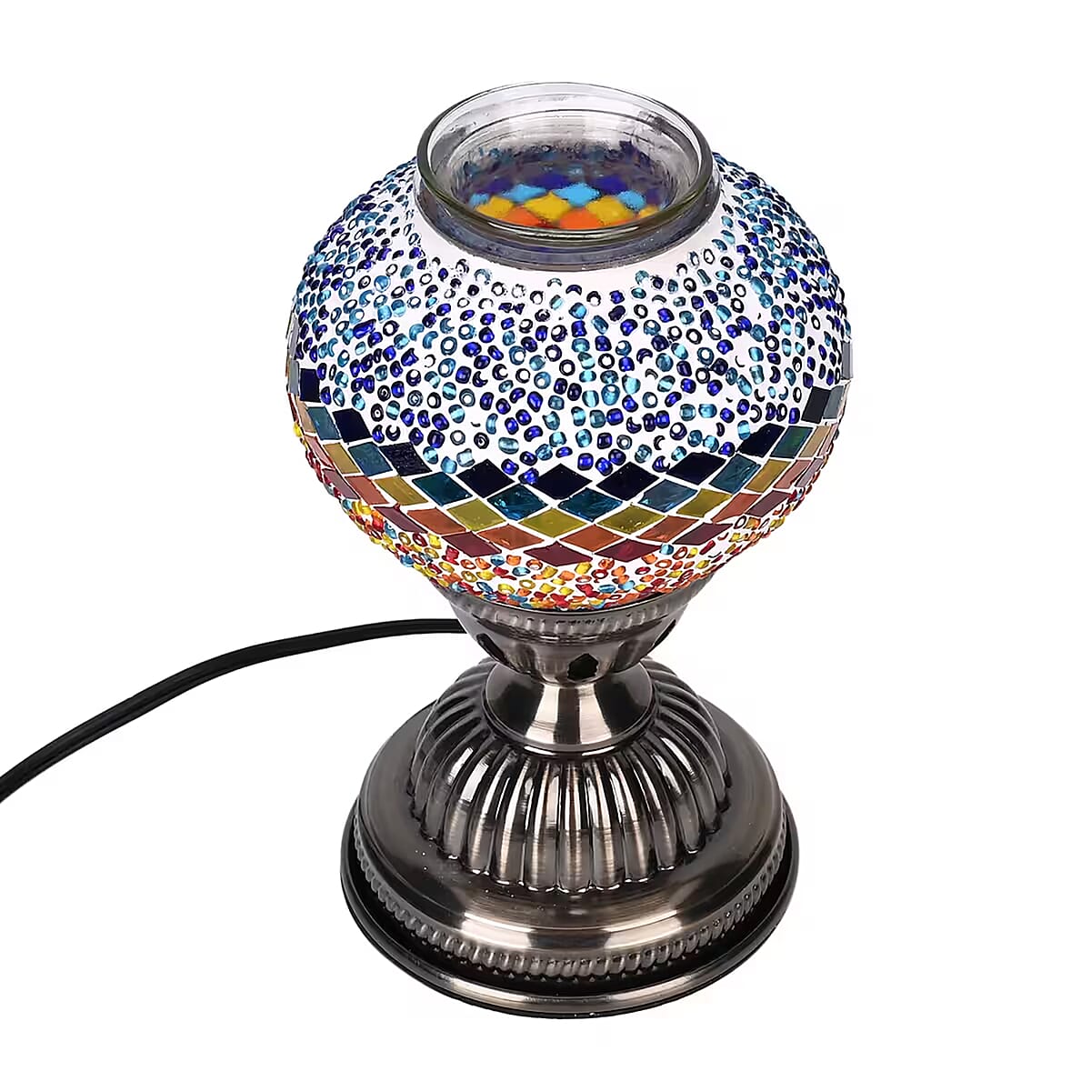 Fragrant Turkish Moroccan Glass Mosaic Table Lamp with Bulb and 10 Pieces of Essential Oils for Aromatherapy (US Plug, 110V, 30W) image number 8