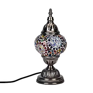 Fragrant Turkish Moroccan Glass Mosaic Table Lamp with Bulb and 10 Pieces of Essential Oils for Aromatherapy (US Plug, 110V, 30W)