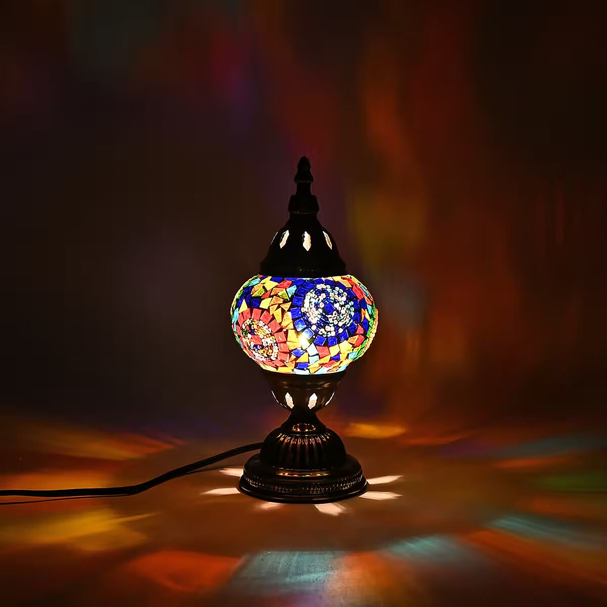 Fragrant Turkish Moroccan Glass Mosaic Table Lamp with Bulb and 10 Pieces of Essential Oils for Aromatherapy (US Plug, 110V, 30W) image number 1