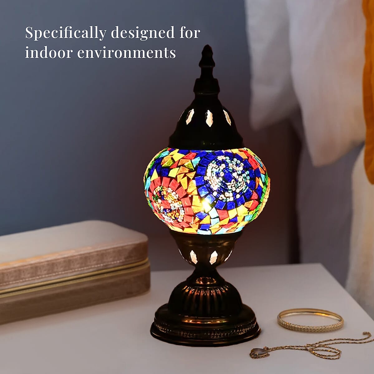 Fragrant Turkish Moroccan Glass Mosaic Table Lamp with Bulb and 10 Pieces of Essential Oils for Aromatherapy (US Plug, 110V, 30W) image number 3