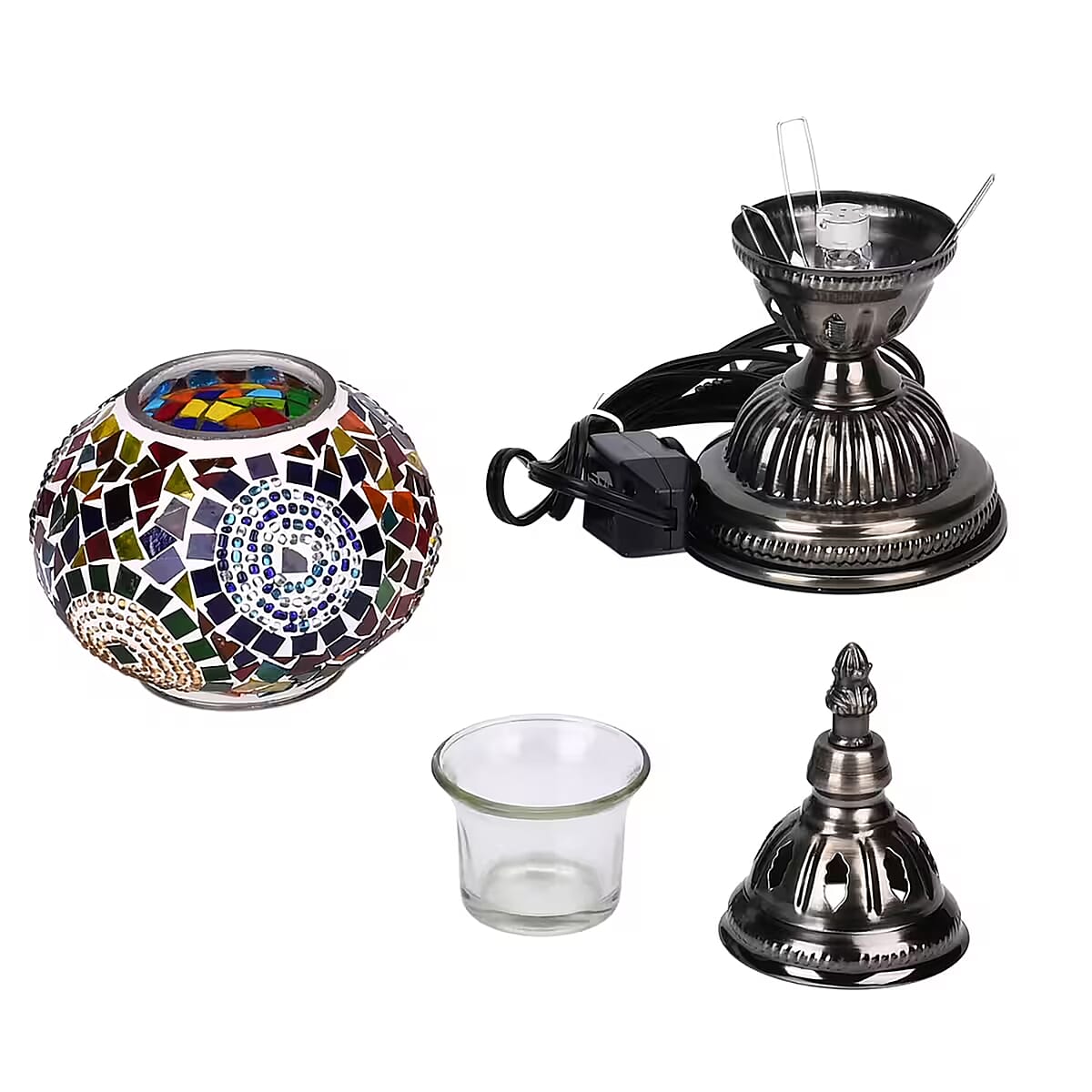 Fragrant Turkish Moroccan Glass Mosaic Table Lamp with Bulb and 10 Pieces of Essential Oils for Aromatherapy (US Plug, 110V, 30W) image number 7