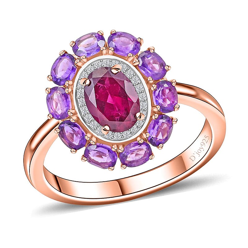Premium Orissa Rhodolite Garnet and Multi Gemstone Ring in Vermeil Rose Gold Over Sterling Silver (Size 10.0) 3.50 ctw