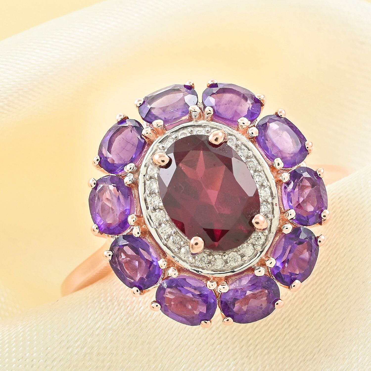 Premium Orissa Rhodolite Garnet and Multi Gemstone Ring in Vermeil Rose Gold Over Sterling Silver (Size 10.0) 3.50 ctw