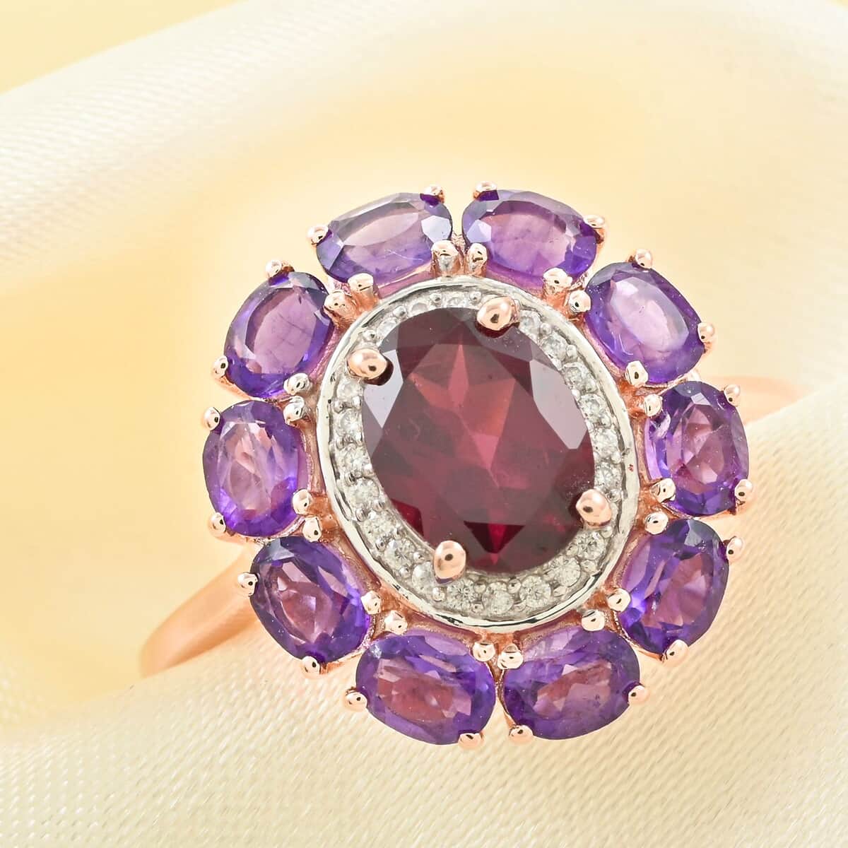 Premium Orissa Rhodolite Garnet, Multi Gemstone Ring in Vermeil RG Over Sterling Silver (Size 10.0) 3.50 ctw image number 1