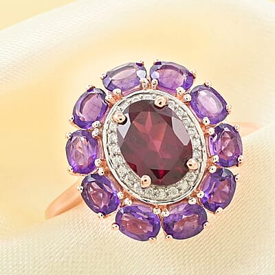 Premium Orissa Rhodolite Garnet and Multi Gemstone Ring in Vermeil Rose Gold Over Sterling Silver (Size 10.0) 3.50 ctw