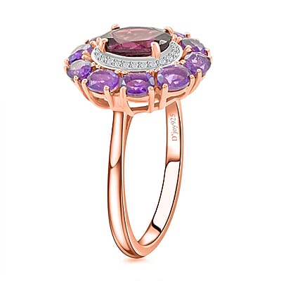 Premium Orissa Rhodolite Garnet and Multi Gemstone Ring in Vermeil Rose Gold Over Sterling Silver (Size 10.0) 3.50 ctw