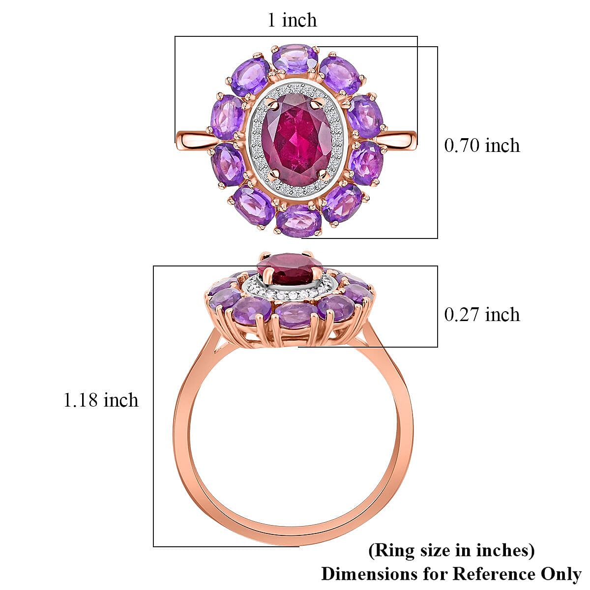 Premium Orissa Rhodolite Garnet and Multi Gemstone Ring in Vermeil Rose Gold Over Sterling Silver (Size 10.0) 3.50 ctw