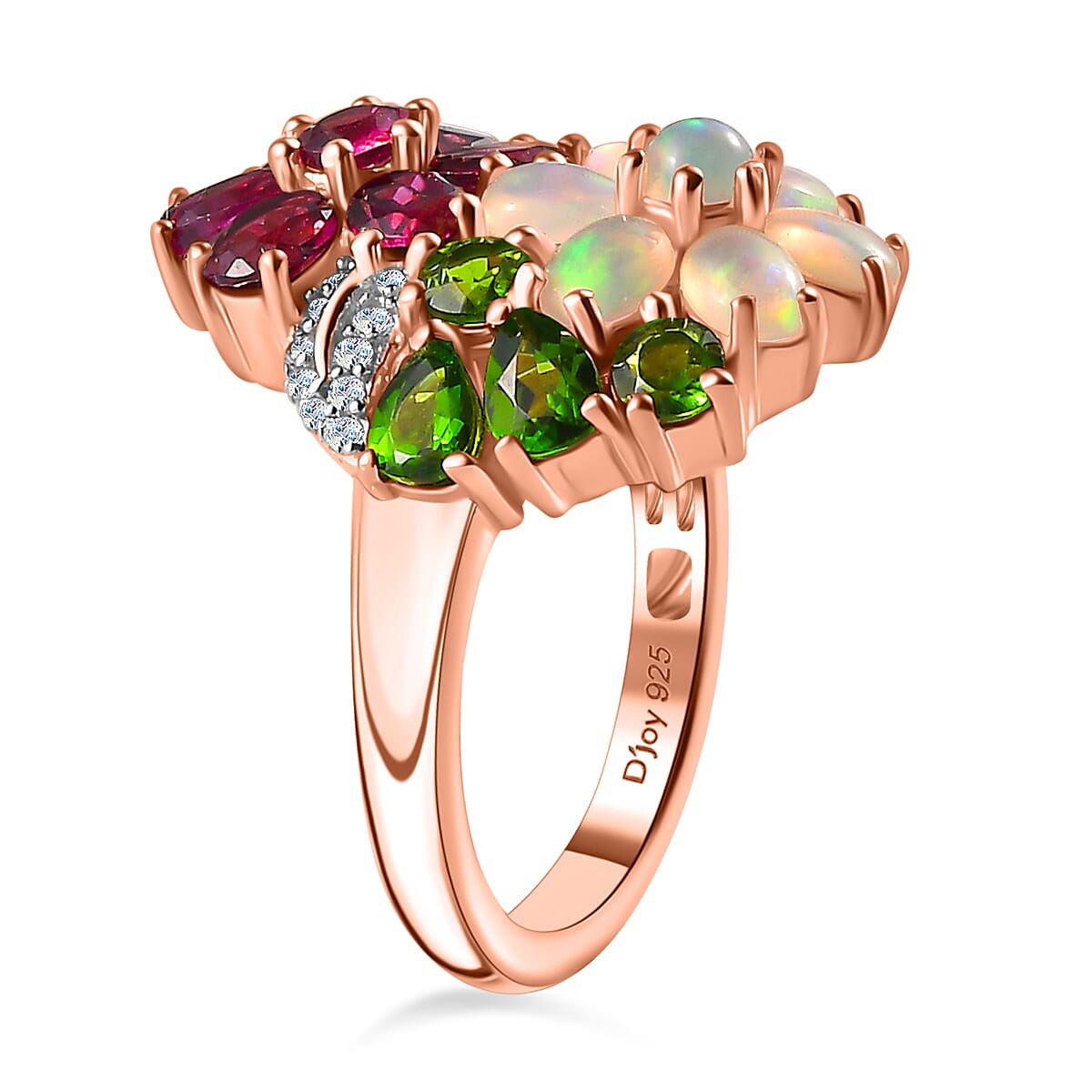 Orissa Rhodolite Garnet and Multi Gemstone Floral Ring in Vermeil Rose Gold Over Sterling Silver (Size 7.0) 3.50 ctw