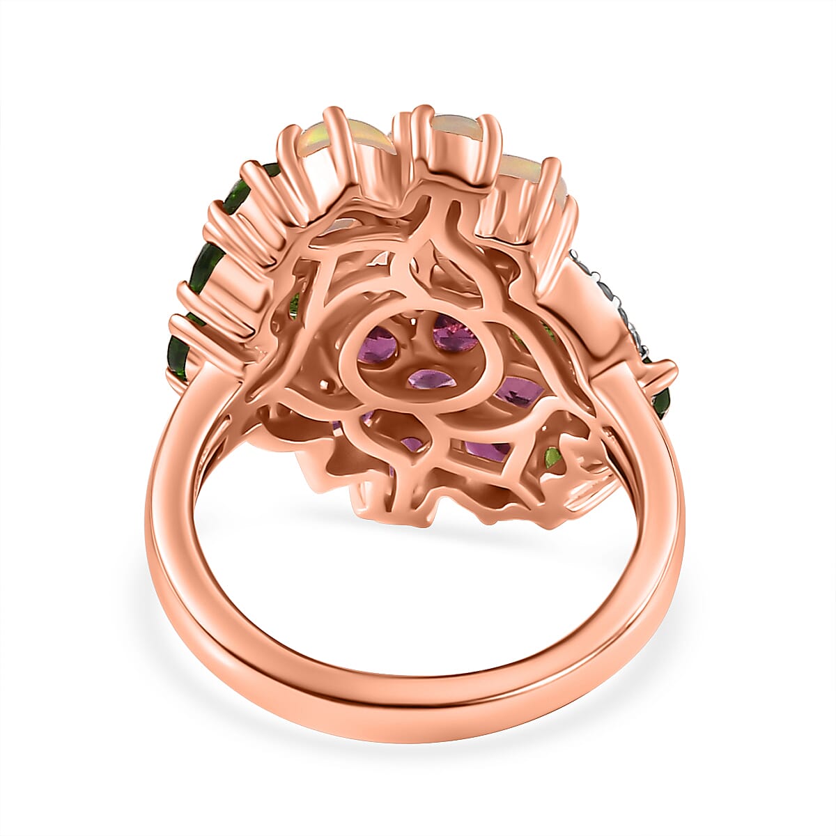 Orissa Rhodolite Garnet and Multi Gemstone Floral Ring in Vermeil Rose Gold Over Sterling Silver (Size 7.0) 3.50 ctw