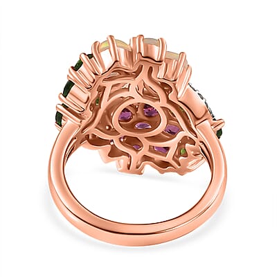 Orissa Rhodolite Garnet and Multi Gemstone Floral Ring in Vermeil Rose Gold Over Sterling Silver (Size 7.0) 3.50 ctw