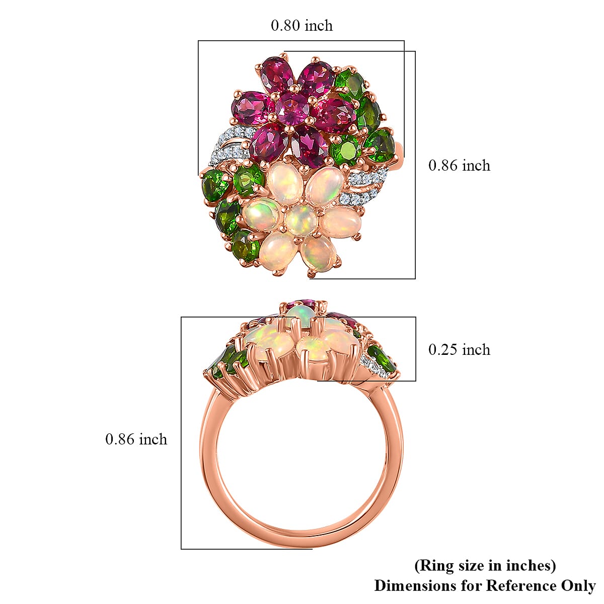 Orissa Rhodolite Garnet and Multi Gemstone Floral Ring in Vermeil Rose Gold Over Sterling Silver (Size 7.0) 3.50 ctw