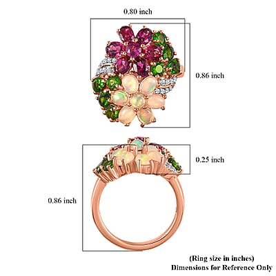 Orissa Rhodolite Garnet and Multi Gemstone Floral Ring in Vermeil Rose Gold Over Sterling Silver (Size 7.0) 3.50 ctw