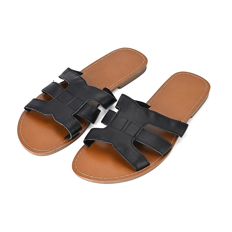 Black Genuine Leather Sandals - Size 7