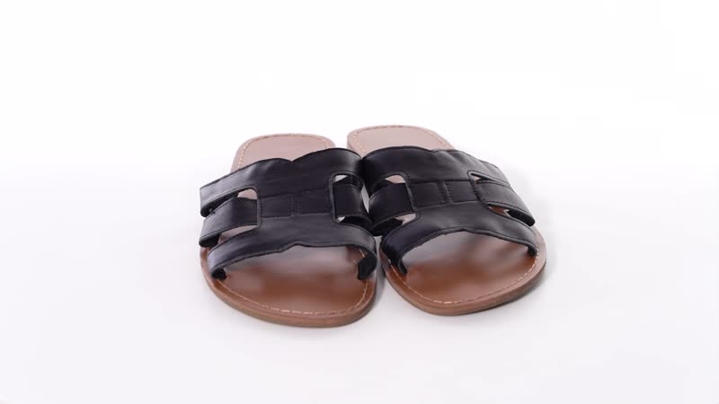 Black Genuine Leather Sandals US - 7